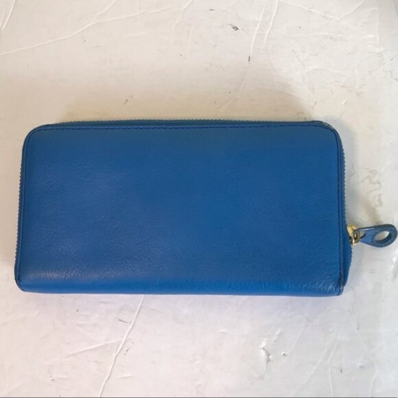 Marc Jacobs Pebble Leather Blue Supply Bi Fold Wallet Organizer Large Zip Bag - Picture 2 of 15